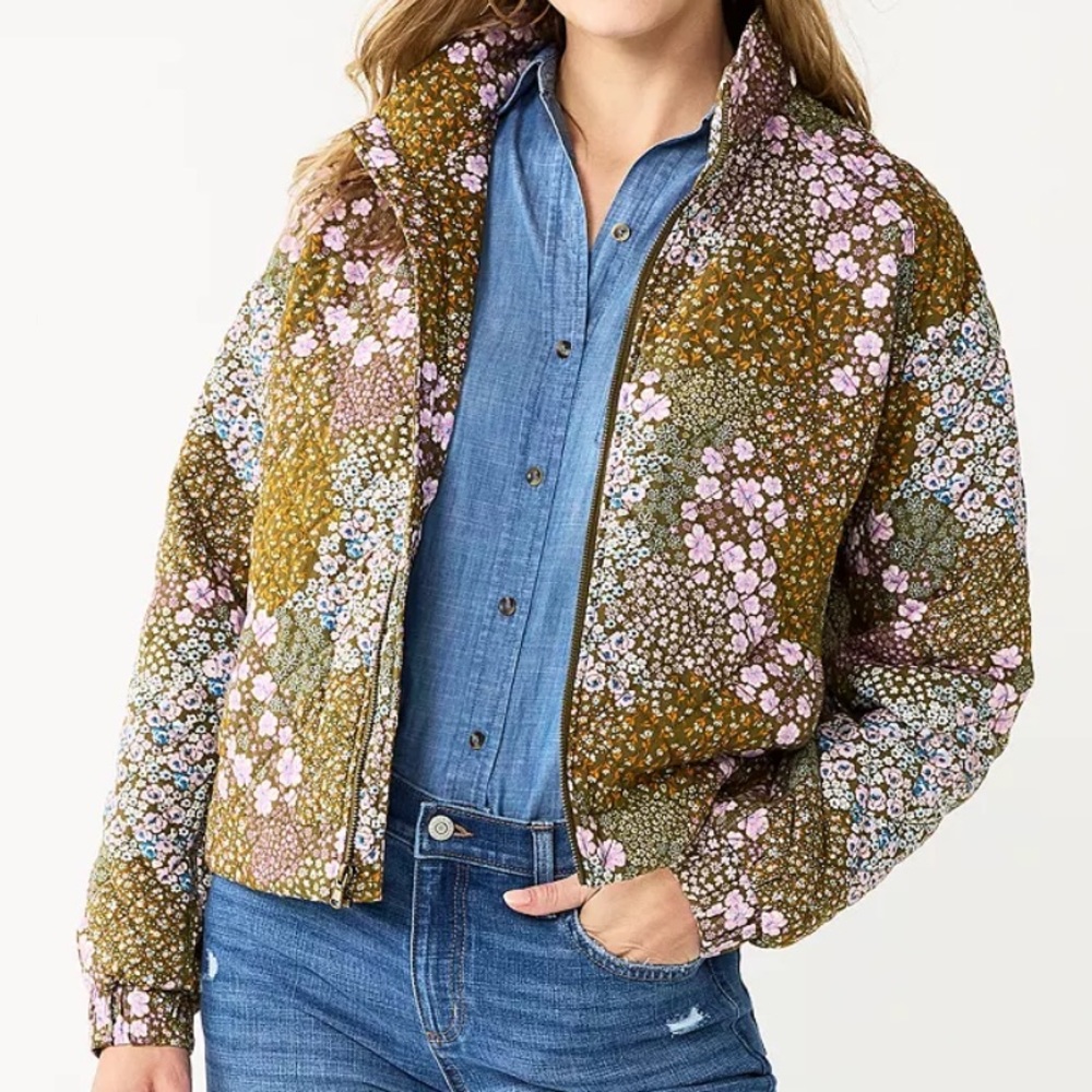 Quilted flower print jacket